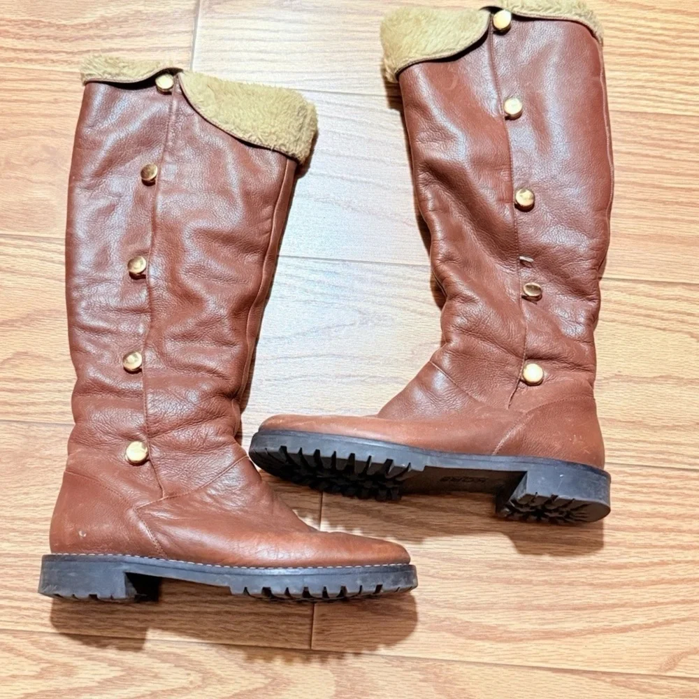 Michael Kors Brown Leather Tall Riding Boots Faux Fur Lined Size 6.5